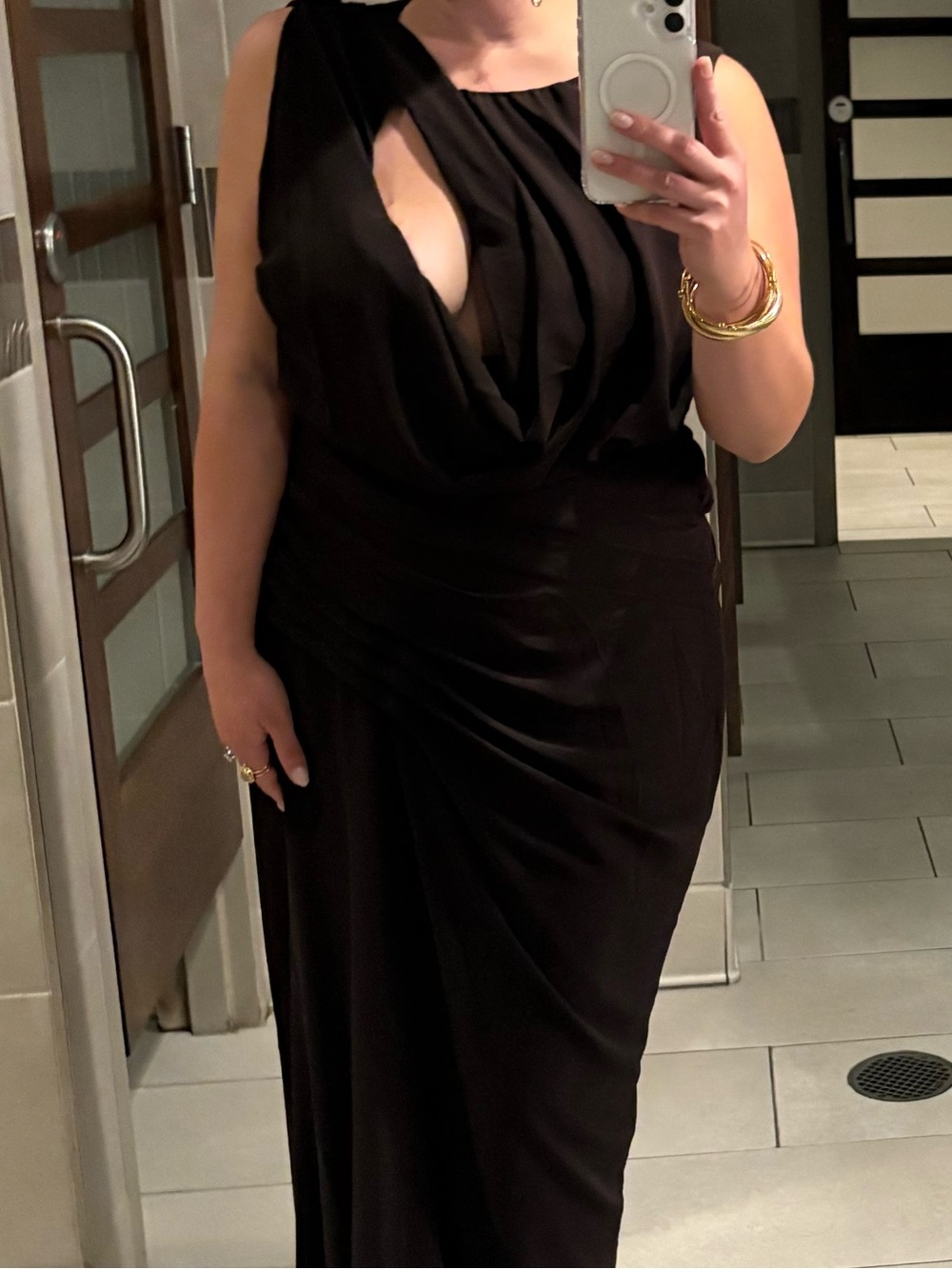 Brown Draped Sleeveless Evening Dress - Elegant Women's Gown